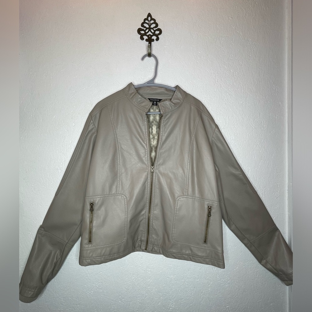 George Jacket Faux Leather Lined Animal Print Aviator Jacket Tan Youth Size XL